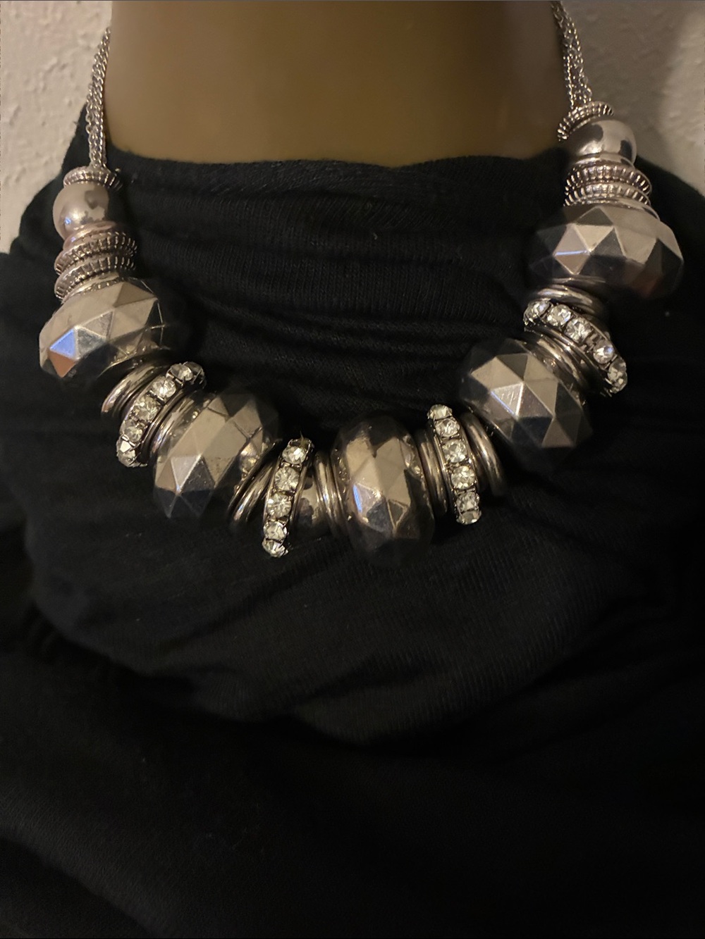 Traci Lynn Gunmetal Faceted Bead Necklace with Crystal Rondelles